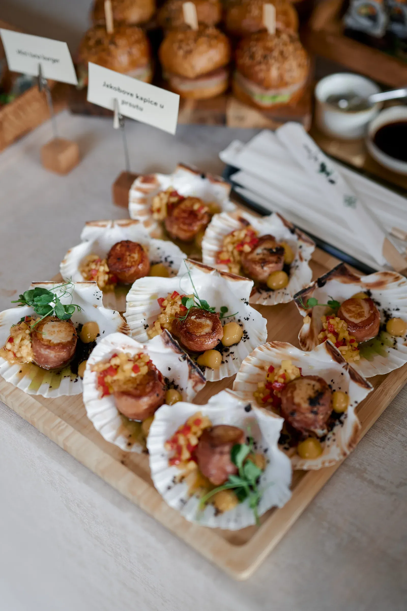 Seared scallops in shells