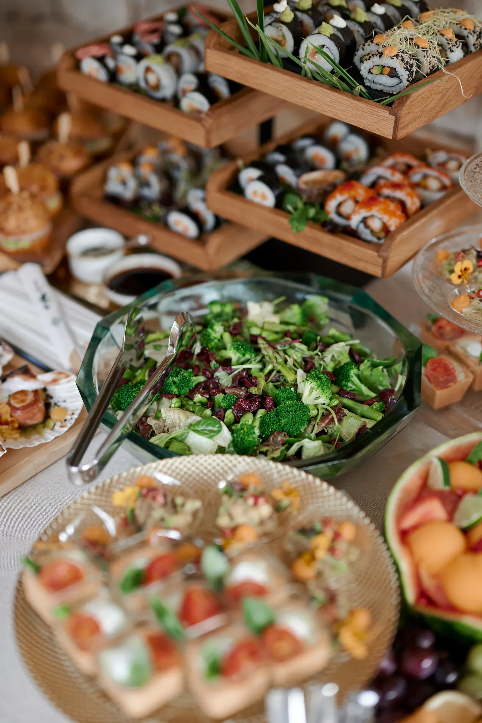 Sushi and fresh salad buffet